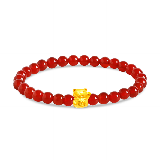 TAKA Jewellery 999 Pure Gold Beads Bracelet Fortune Cat