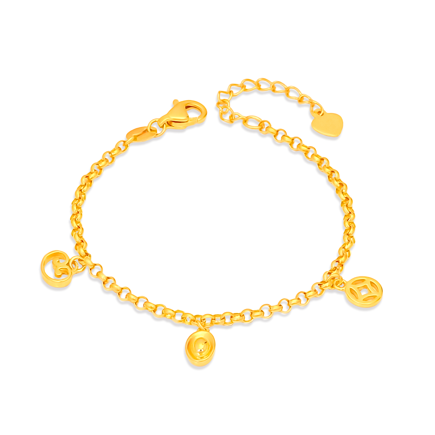 TAKA Jewellery 916 Gold Baby Bracelet Hanging with Gold Coin and Two Ingots