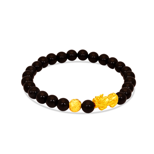 TAKA Jewellery 999 Pure Gold Ball with Pixiu Beads Bracelet