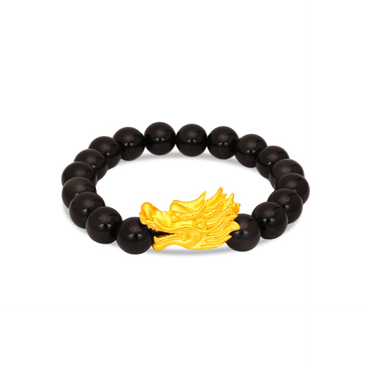 TAKA Jewellery 999 Pure Gold Dragon Head with Beads Bracelet