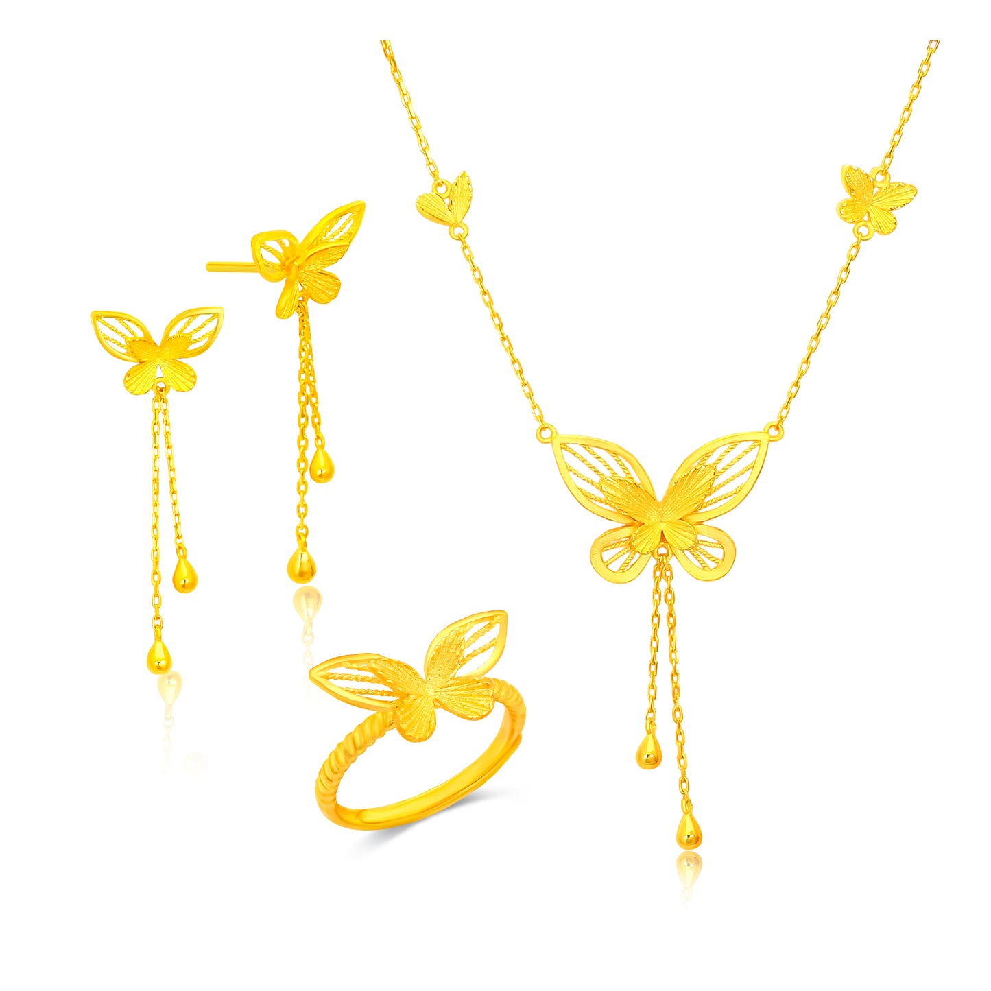 TAKA Jewellery 999 Pure Gold Matching Set - Necklace, Ring and Earrings