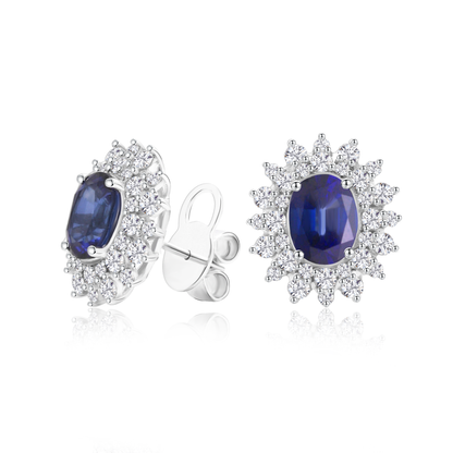 TAKA Jewellery Lab Grown Blue Sapphire and Diamond Earrings 10K