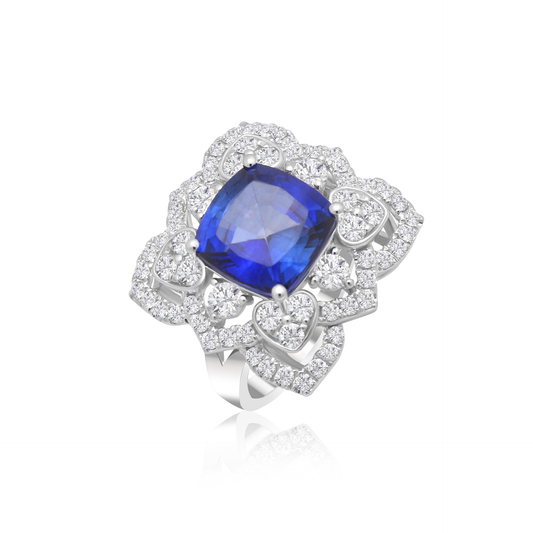 TAKA Jewellery Lab Grown Blue Sapphire and Diamond Ring 10K