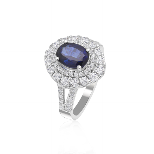 TAKA Jewellery Lab Grown Oval Blue Sapphire and Diamond Ring 10K