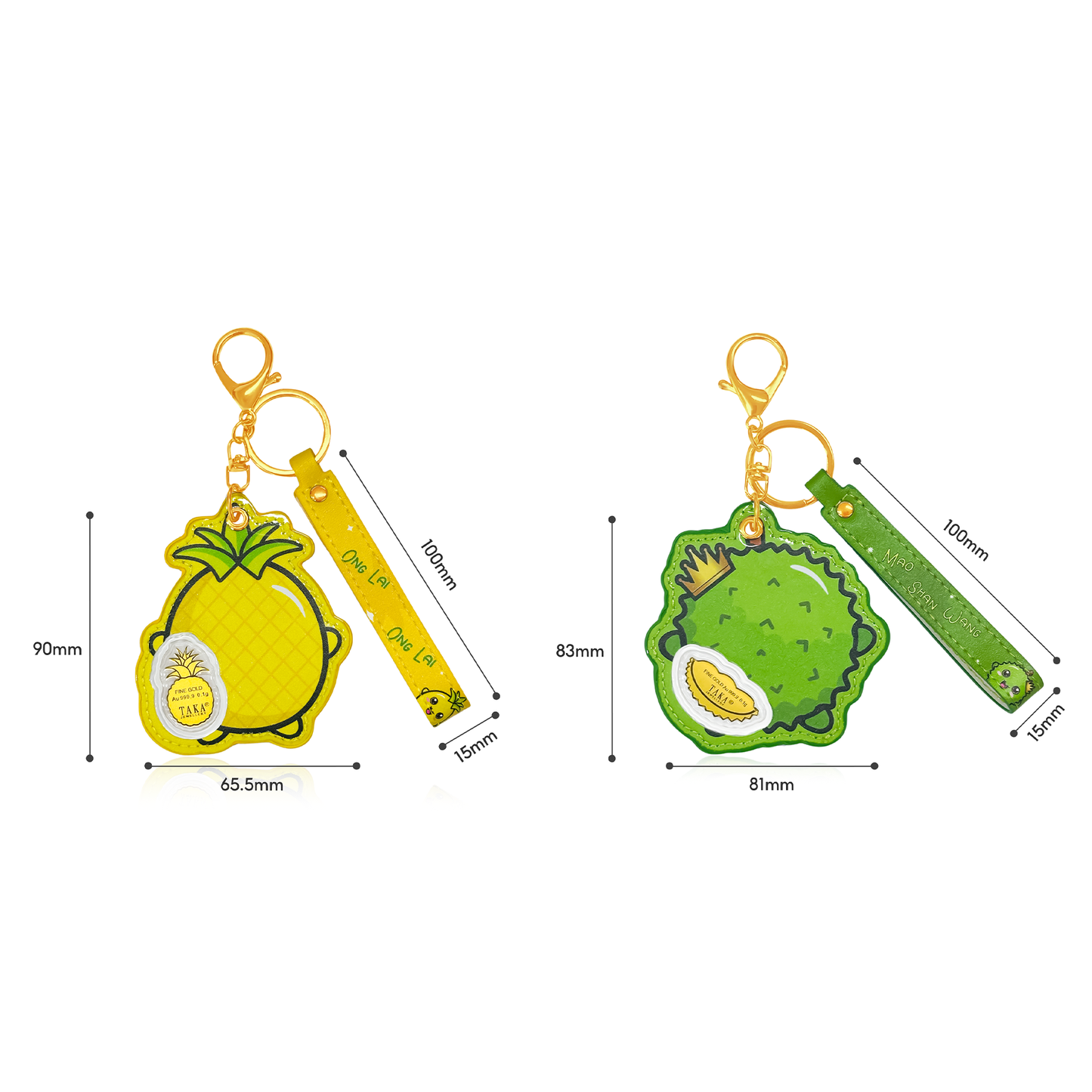 TAKA Jewellery 999 Pure Gold Durian & Pineapple Keychain