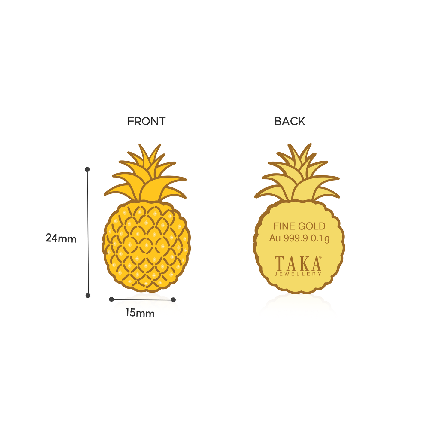 TAKA Jewellery 999 Pure Gold Durian & Pineapple Keychain