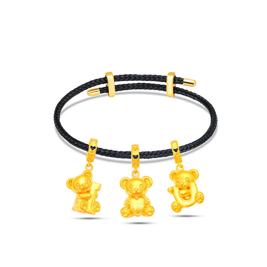 TAKA Jewellery 916 Gold Bear Hugging I, ♥, U Charm