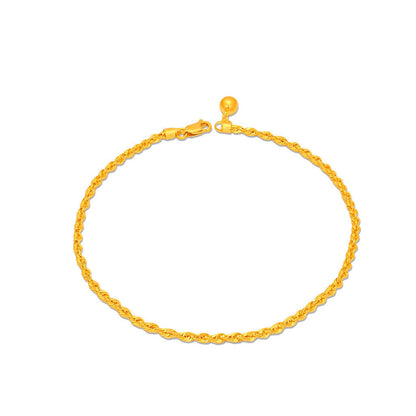 TAKA Jewellery 916 Gold Solid Rope Anklet with Bell