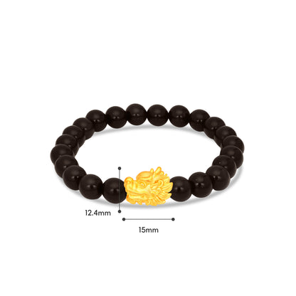 TAKA Jewellery 999 Pure Gold Dragon Head with Beads Bracelet