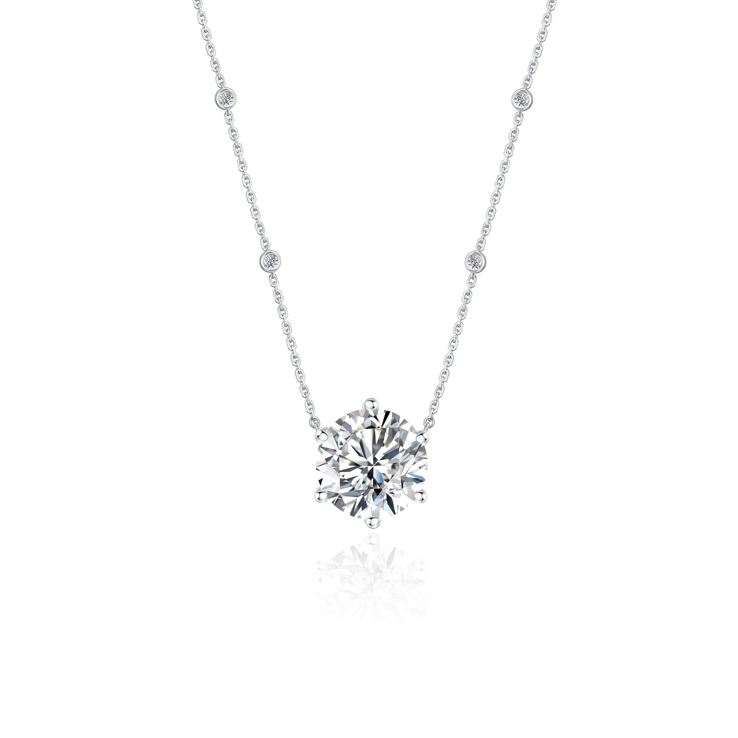 18K Gold Round Brilliant 6 Prongs Solitaire Diamond Necklace with IGI Certificate