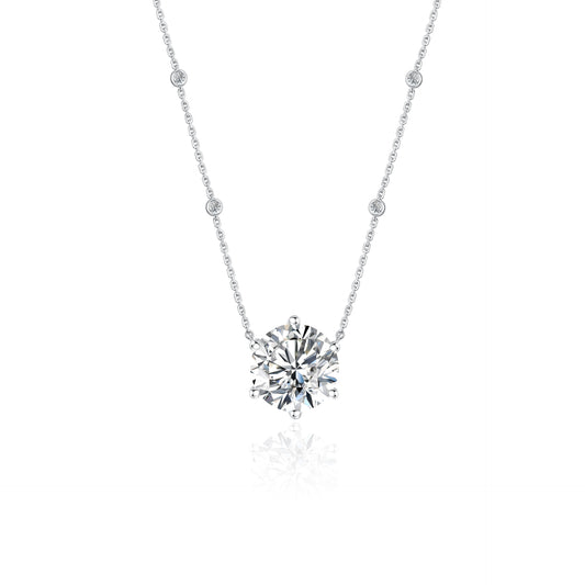 18K Gold Round Brilliant 6 Prongs Solitaire Diamond Necklace with IGI Certificate