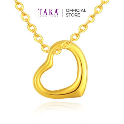 TAKA Jewellery 999 Pure Gold Heart Pendant with 9K Gold Chain-16 Inches