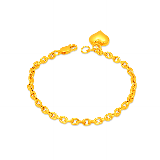 TAKA Jewellery 916 Gold Link Bracelet with Hanging Heart