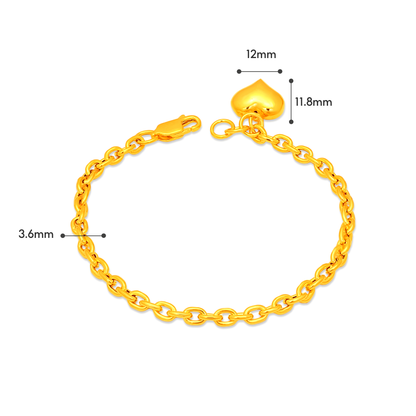 TAKA Jewellery 916 Gold Link Bracelet with Hanging Heart