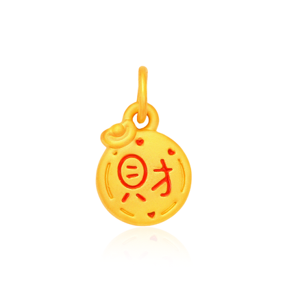 TAKA Jewellery 999 Pure Gold FA and Cai Pendant