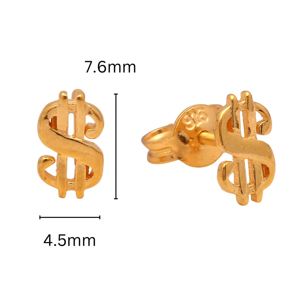 TAKA Jewelley 916 Gold Earrings Dollar Sign