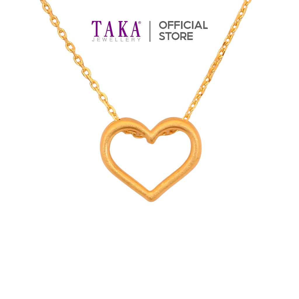 TAKA Jewellery 999 Pure Gold Pendant Heart with 9K Gold Chain