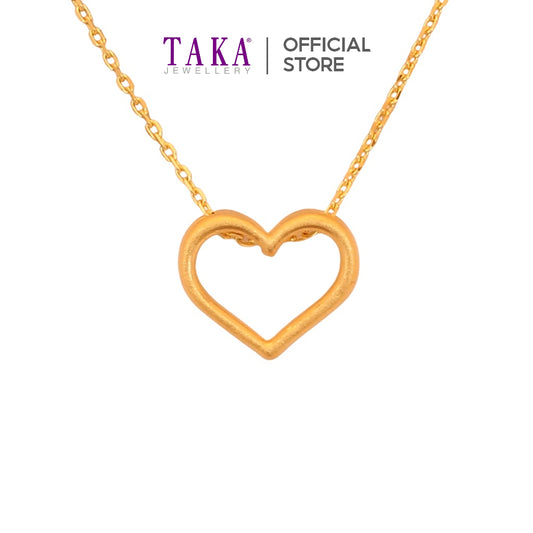 TAKA Jewellery 999 Pure Gold Pendant Heart with 9K Gold Chain