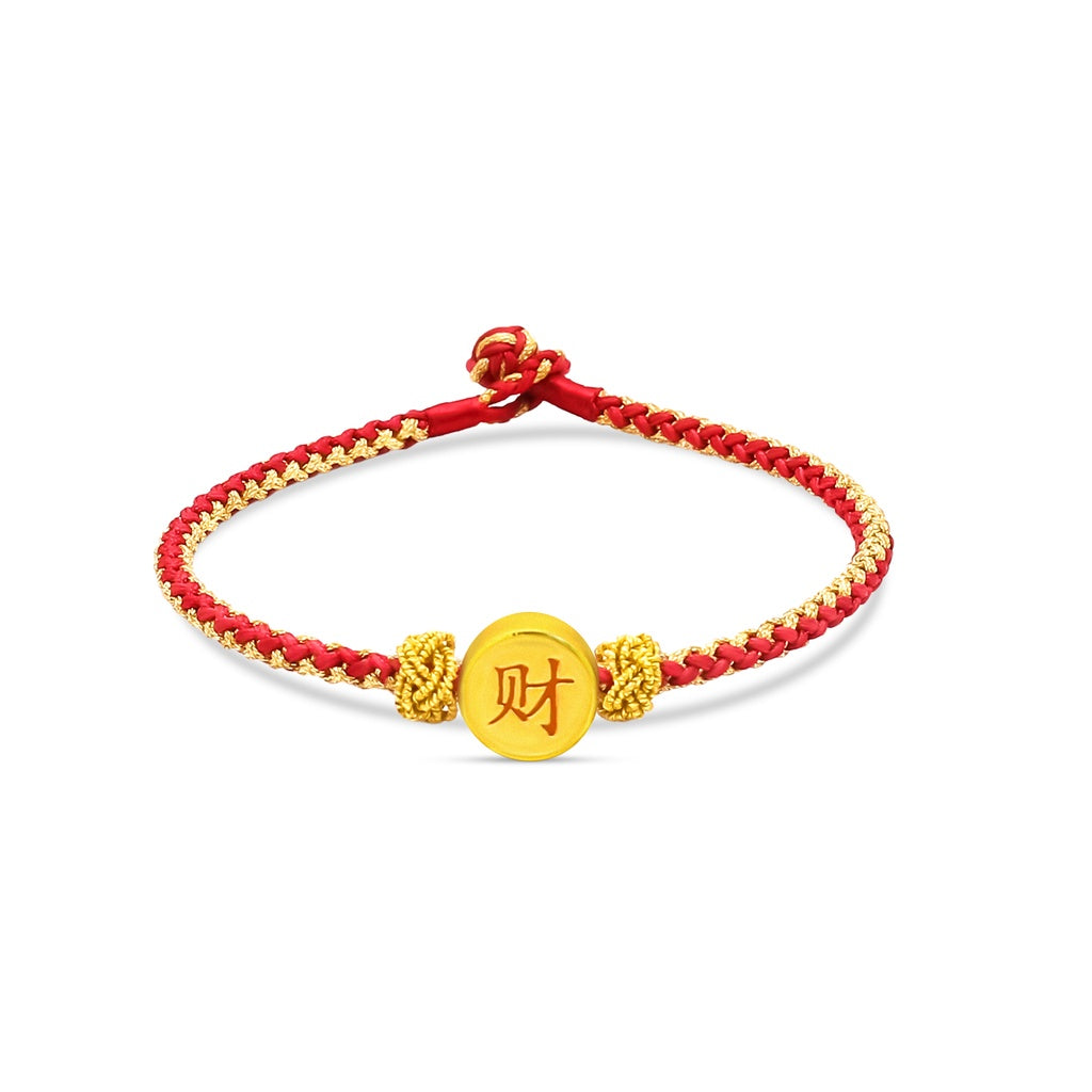 TAKA Jewellery 999 Pure Gold Charm CAI with Handmade Woven Bracelet