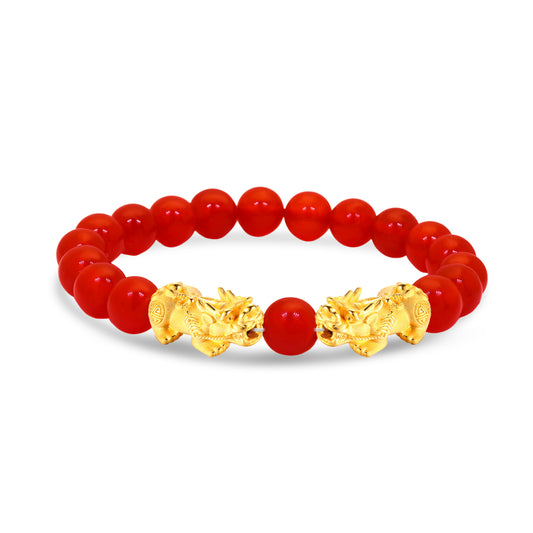 TAKA Jewellery 999 Pure Gold Double Pixiu Beads Bracelet